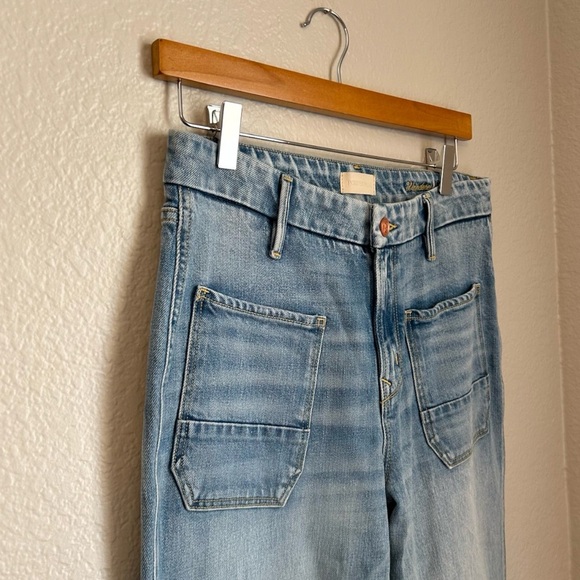 Porter Blue High Rise “The Wanderer Flare” with Sailor Patch Pockets, Size 28 - Picture 3 of 13